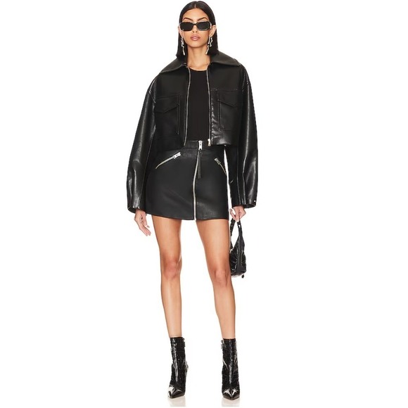 All Saints Dresses & Skirts - All Saints Piper Black Leather Zip-Front Mini Skirt size 4 NWT Revolve